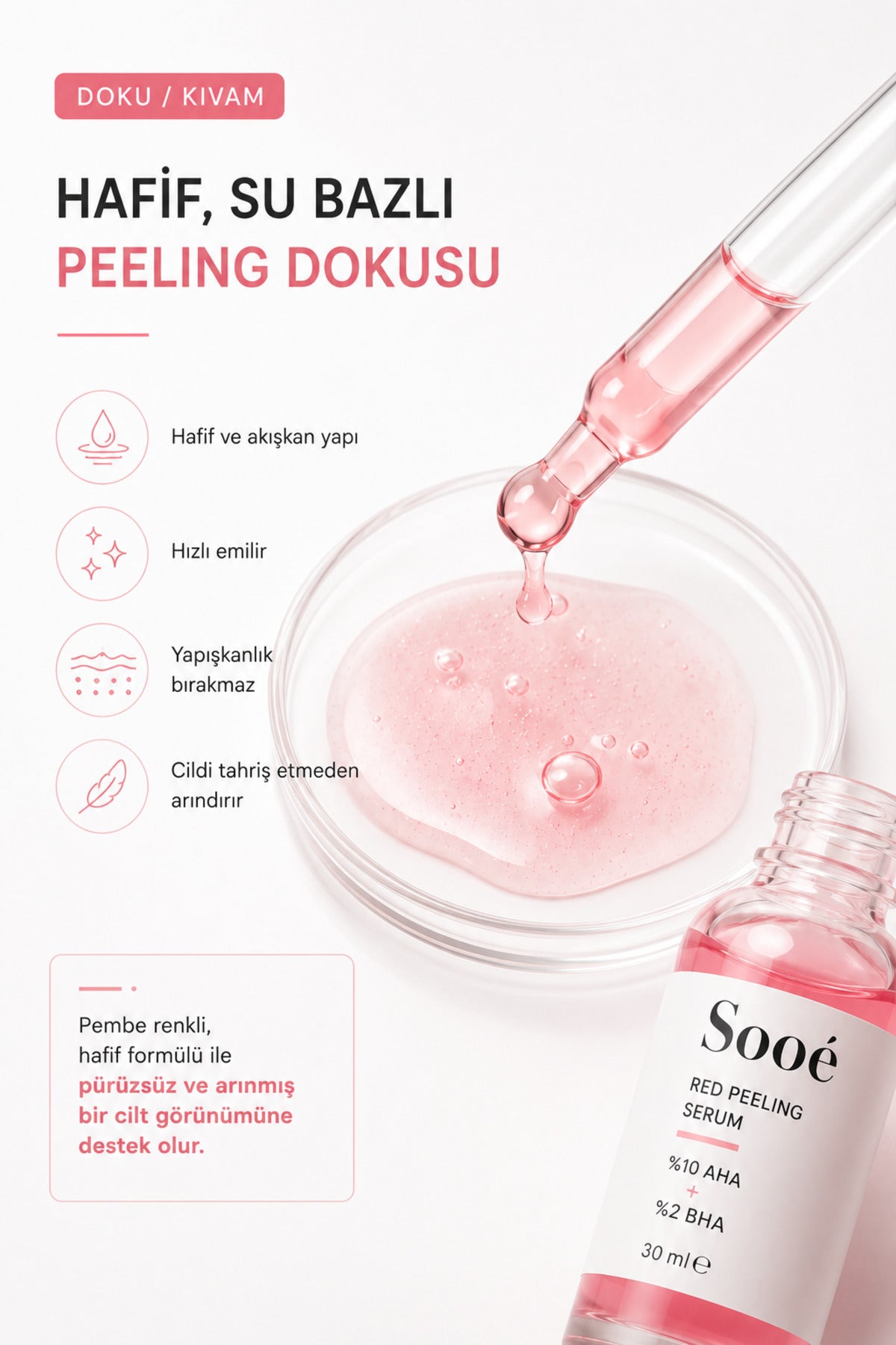 Sooe Red AHA BHA Peeling Serum is a high-performance chemical exfoliating face serum formulated with 10% AHA (Glycolic Acid) and 2% BHA (Salicylic Acid).