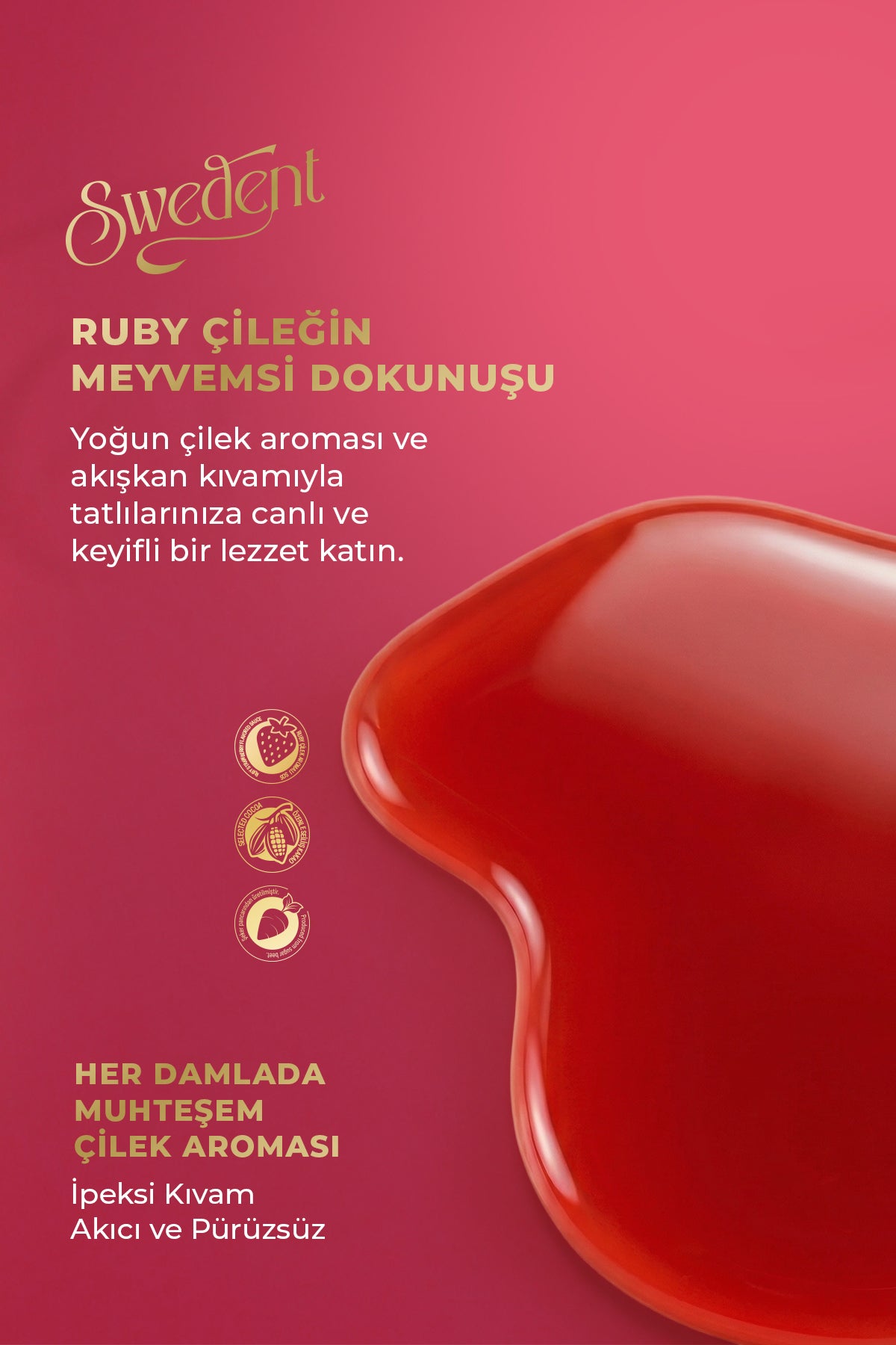 Enjoy the vibrant taste of real fruit with Swedent Gourmet Series Ruby Strawberry Flavored Sauce.