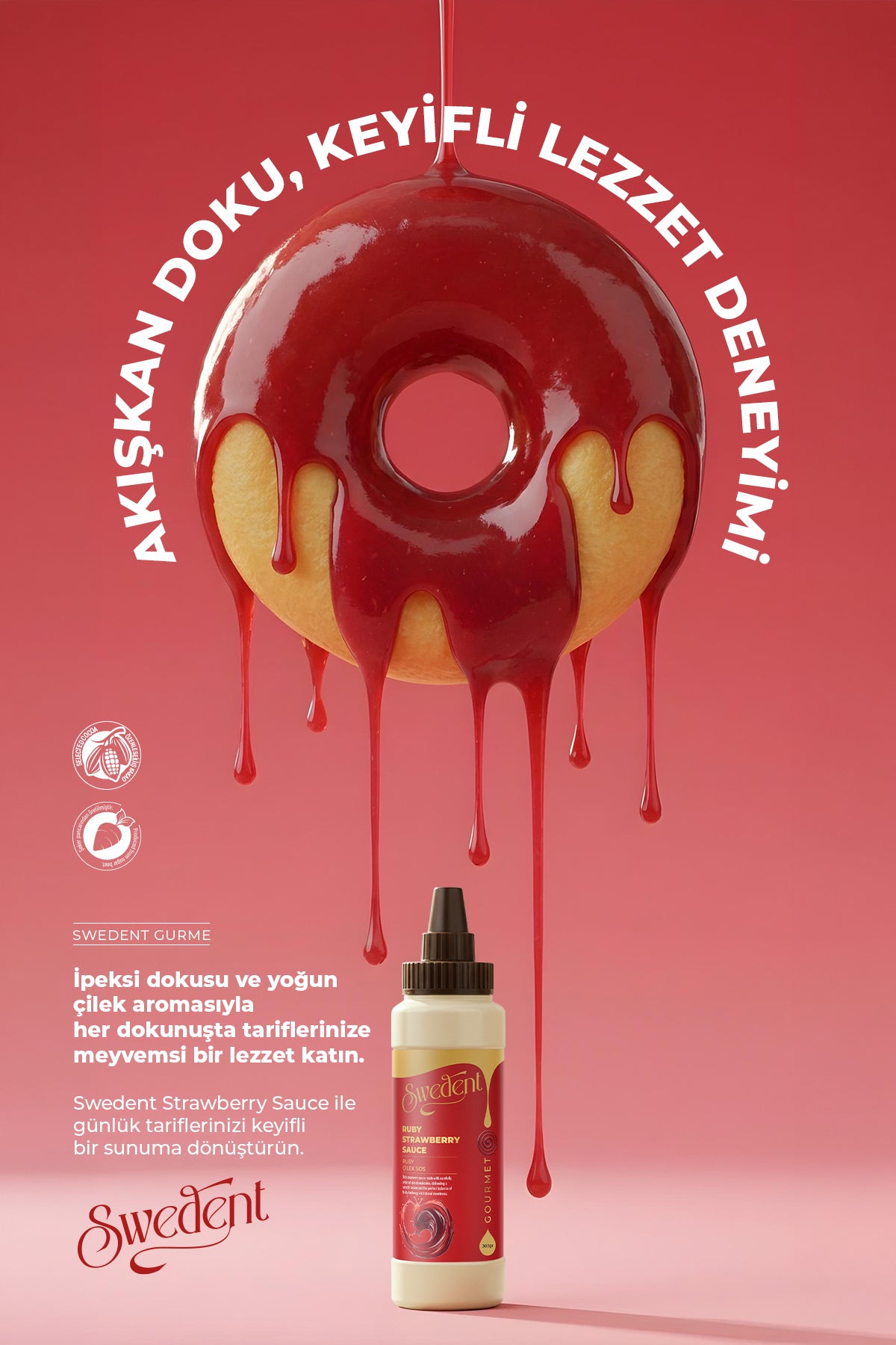 Enjoy the vibrant taste of real fruit with Swedent Gourmet Series Ruby Strawberry Flavored Sauce.