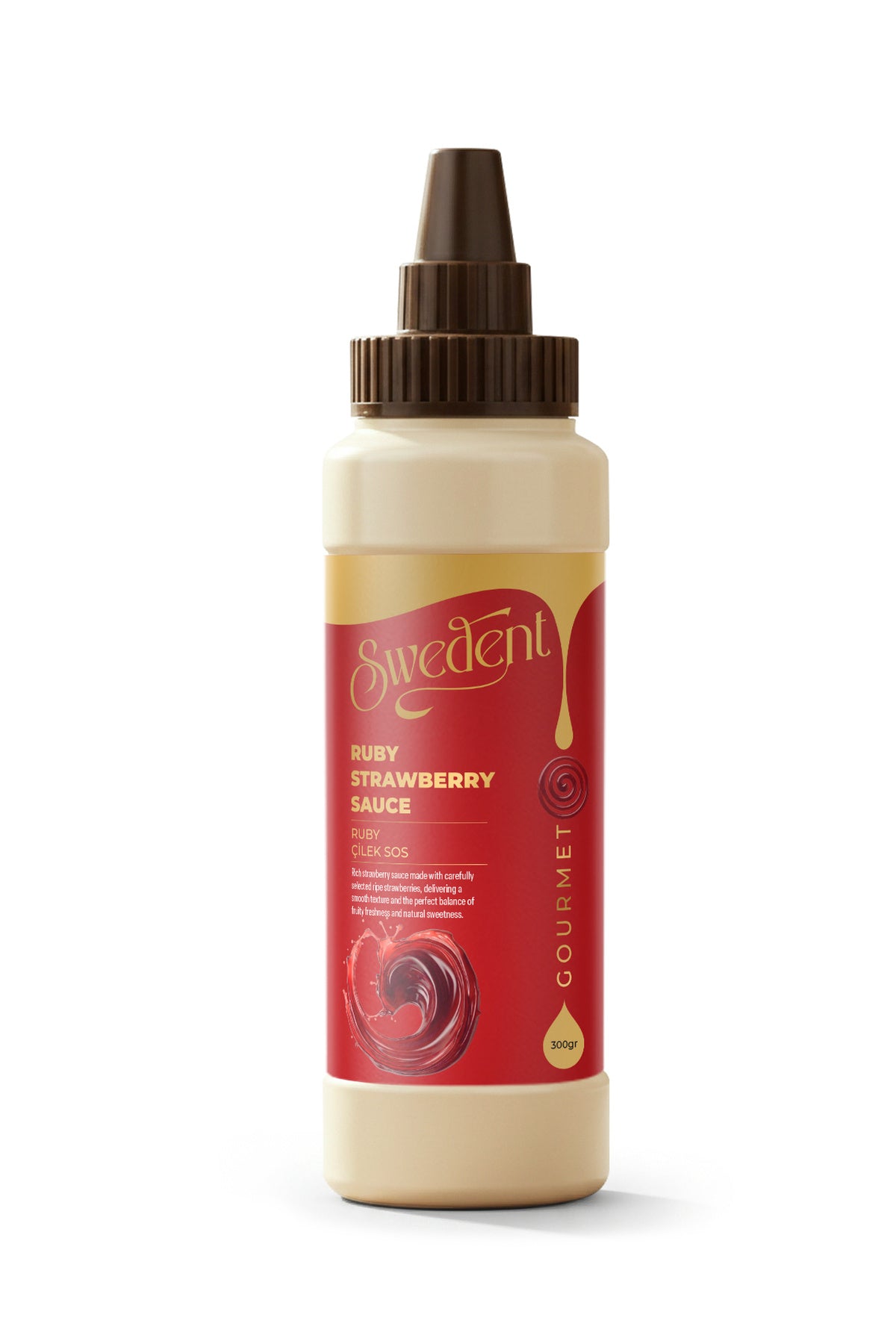 Enjoy the vibrant taste of real fruit with Swedent Gourmet Series Ruby Strawberry Flavored Sauce.