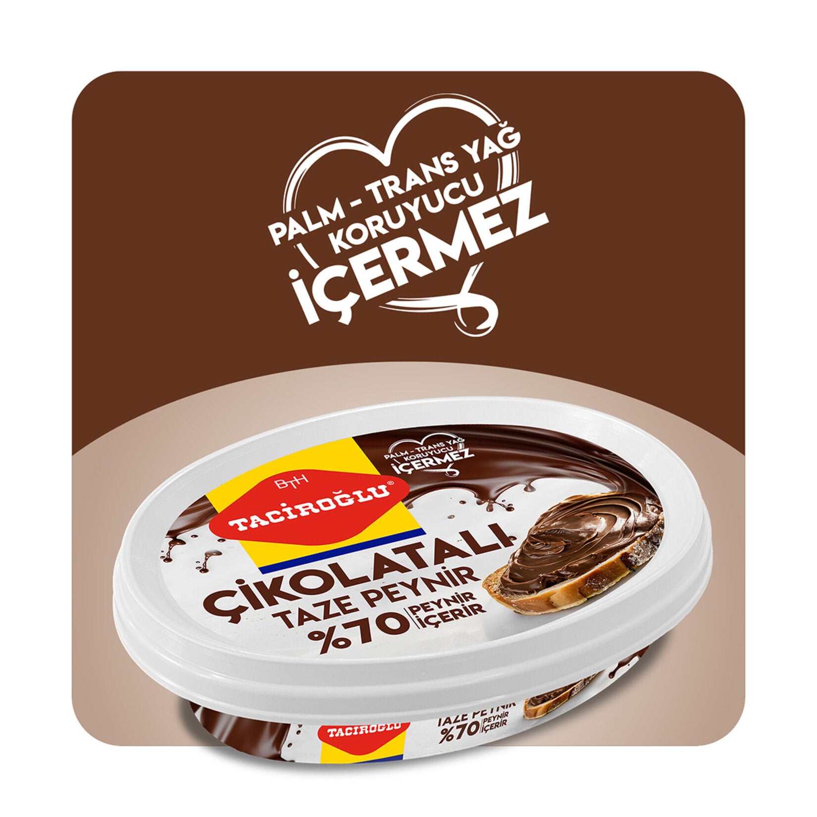 Taciroglu Cikolatali Yarim Yagli Taze Peynir brings together the smooth texture of fresh cream cheese and the rich taste of milk chocolate for a unique Turkish breakfast favorite.