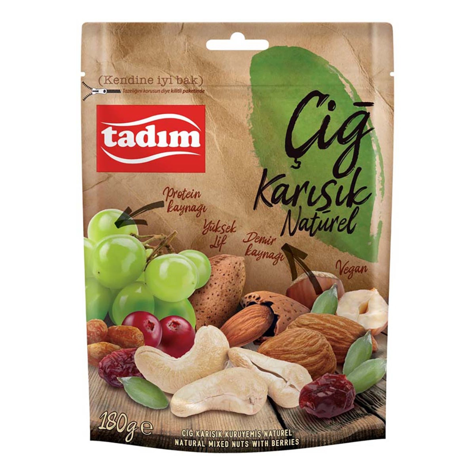 Enjoy a wholesome blend of carefully selected raw mixed nuts and dried fruits with Tadim Raw Mixed Nuts Natural.