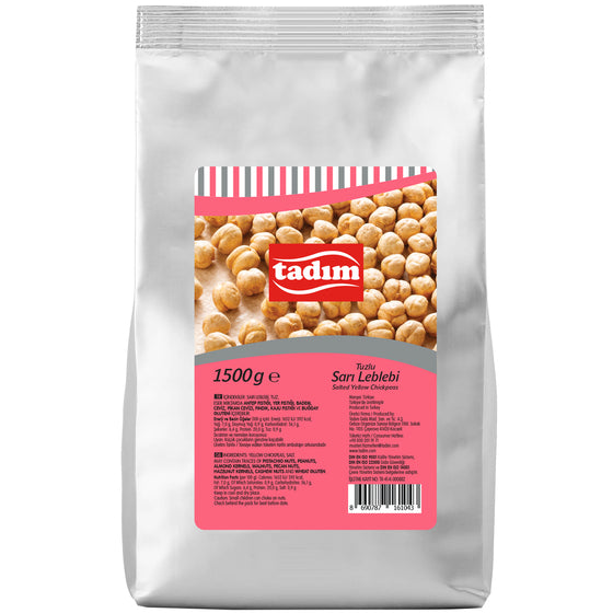 Meet a classic Turkish snack: Tadım Tuzlu Sarı Leblebi—roasted yellow chickpeas seasoned with just the right amount of salt for a satisfying, crunchy bite.