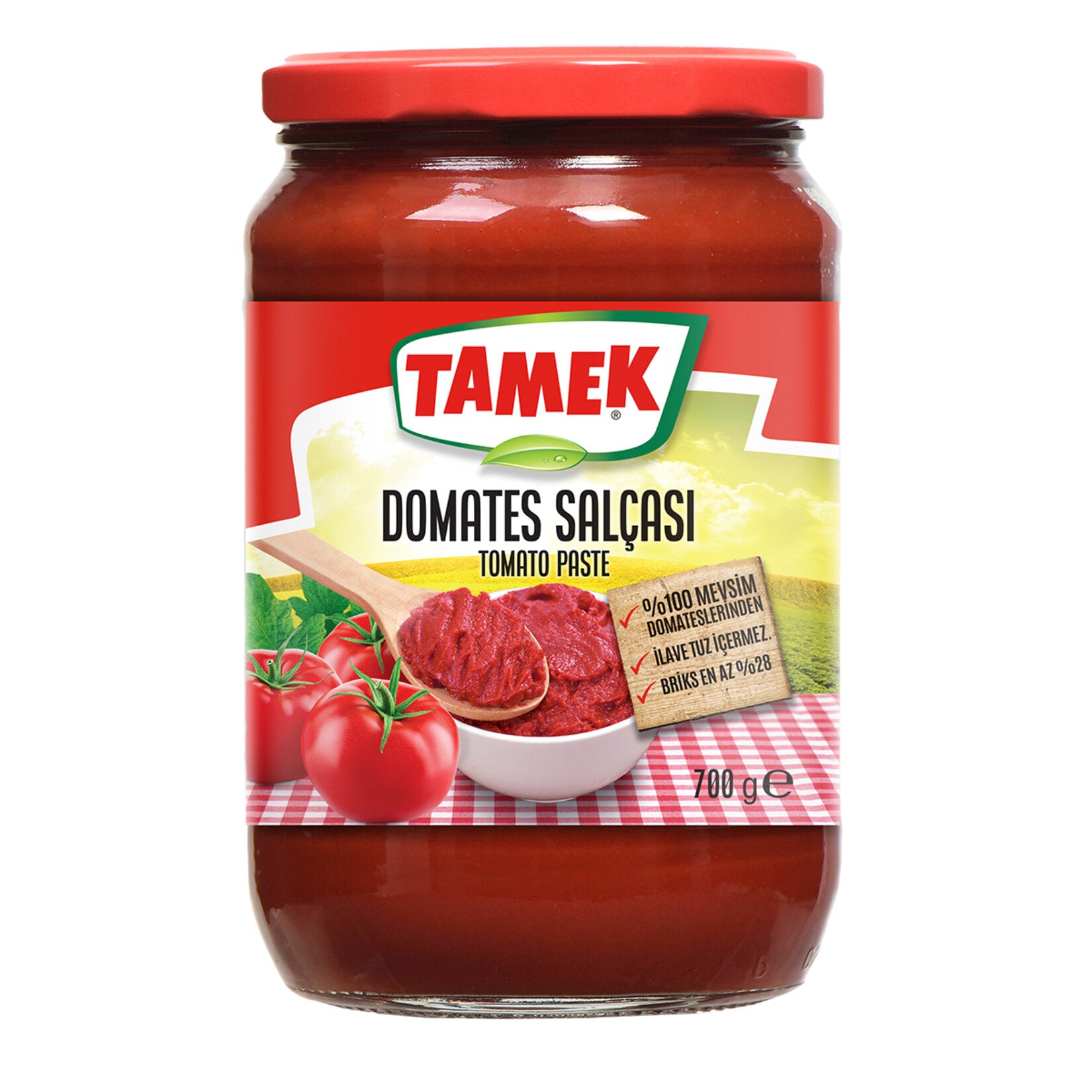 Tamek Domates Salcasi Tomato Paste brings the rich taste of sun-ripened tomatoes from Türkiye straight to your kitchen.