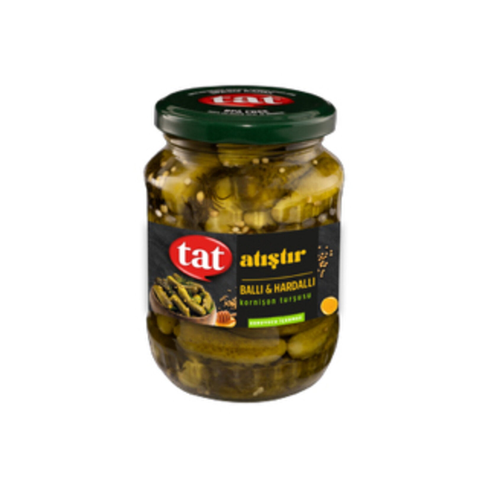 Tat Honey & Mustard Gherkin Pickles bring a flavorful twist to classic Turkish pickles with a balanced blend of sweetness and tang.