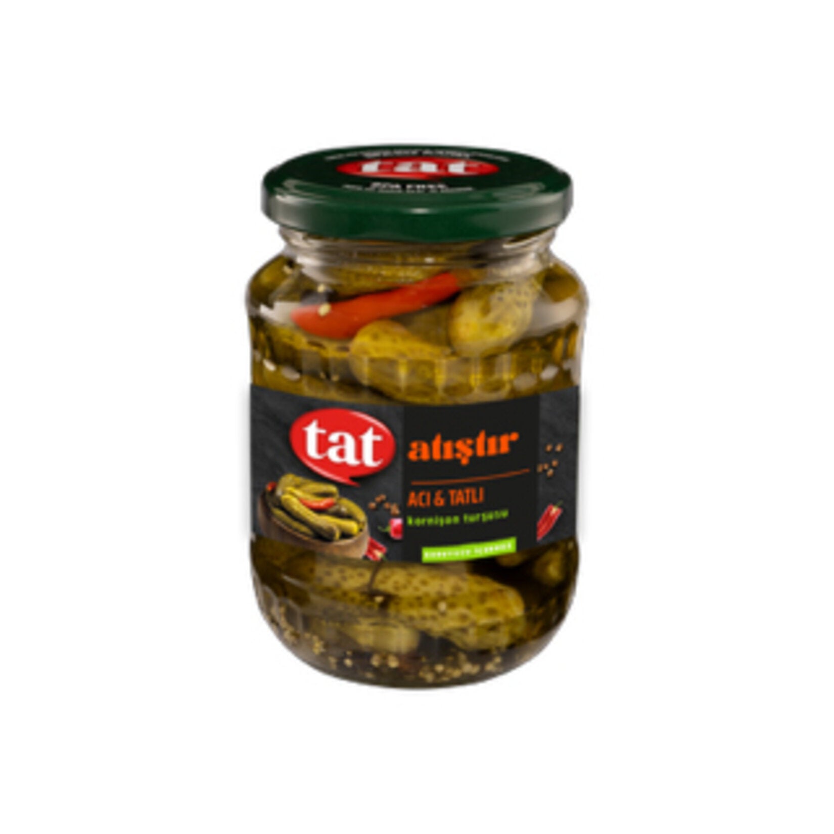 Tat Sweet & Hot Cornichon Pickles bring together the perfect balance of tangy vinegar, mild sweetness, and a gentle chili kick.