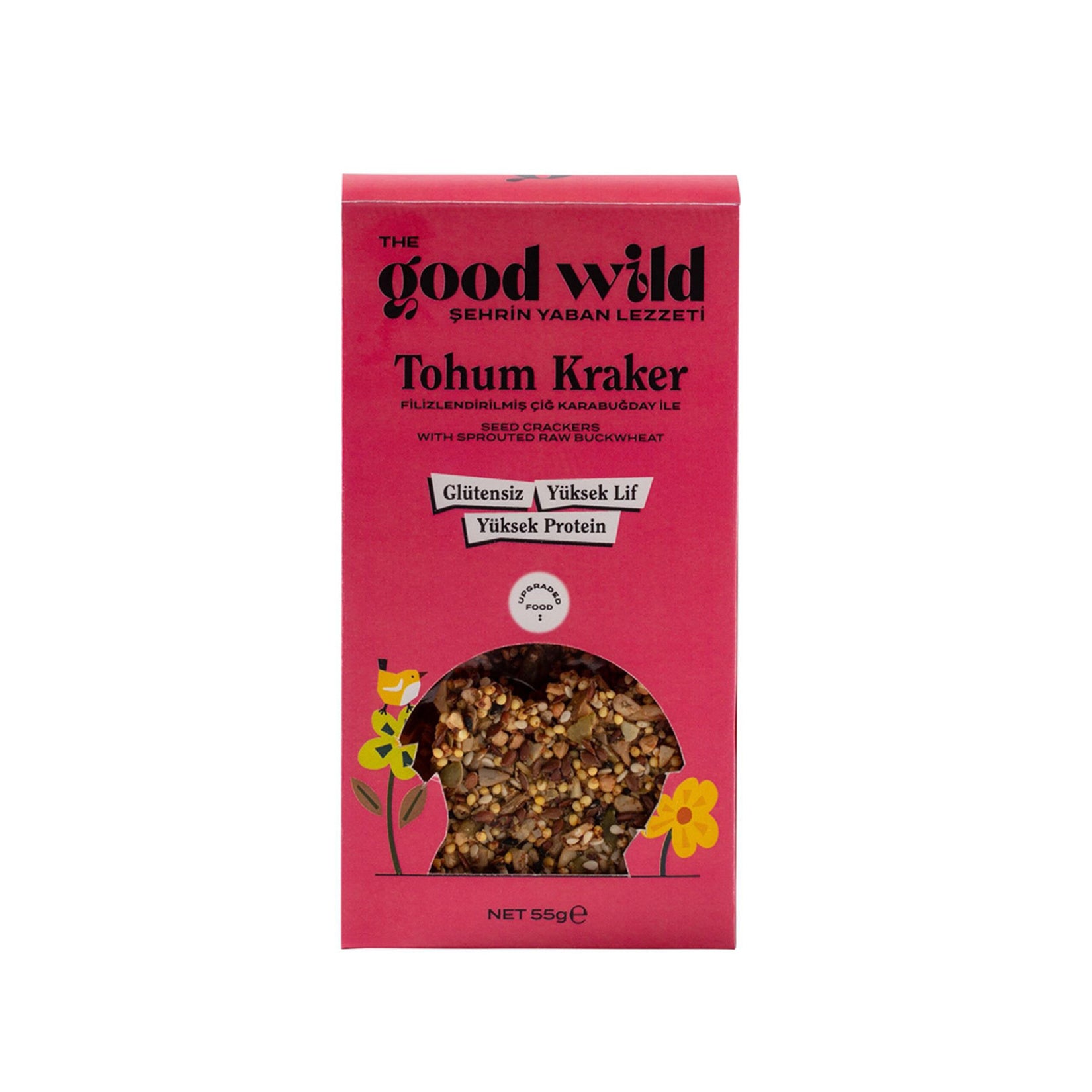 The Good Wild Seed Cracker is a delicious, nutrient-packed snack made with a wholesome blend of millet, pumpkin seeds, sunflower seeds, flaxseeds, sprouted raw buckwheat, sesame, and black cumin.