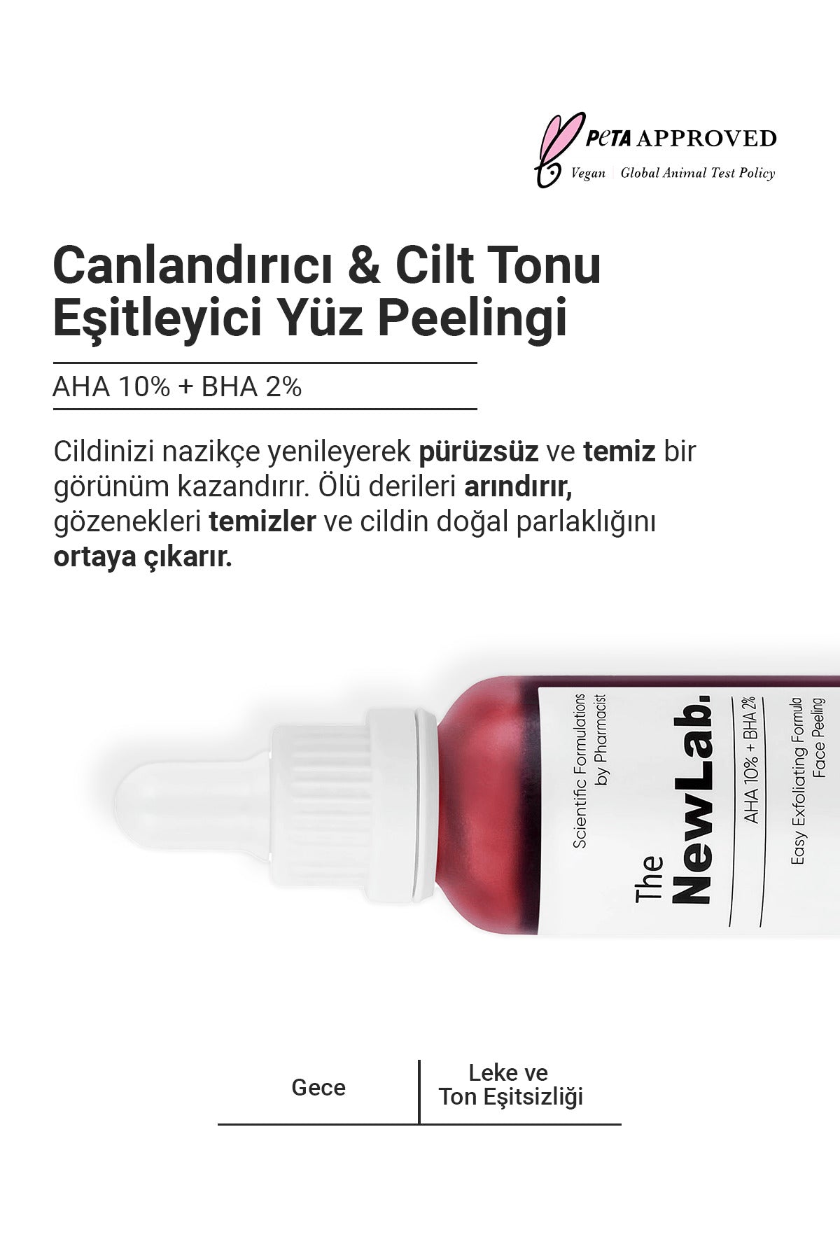The NewLab Revitalizing & Tone Equalizing Red Peeling Serum is a high-performance chemical exfoliating treatment formulated with 10% AHA and 2% BHA to help refine skin texture, promote a brighter look, and support a more even skin tone.