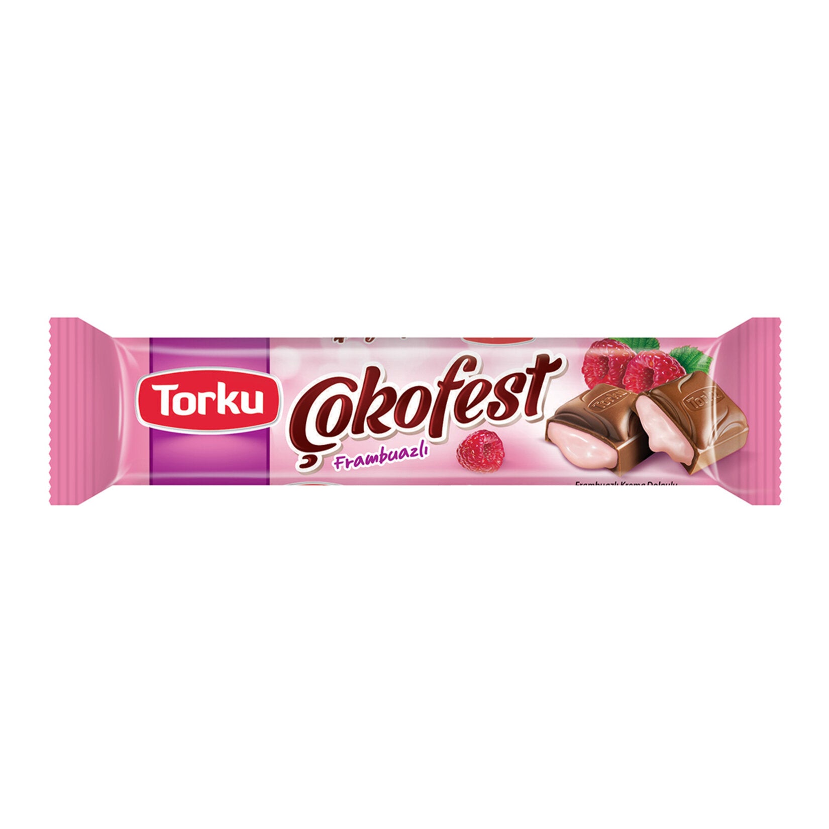 Torku Cokofest Raspberry Filled Chocolate Bar delivers a delightful fusion of smooth milk chocolate and rich raspberry filling in every bite.