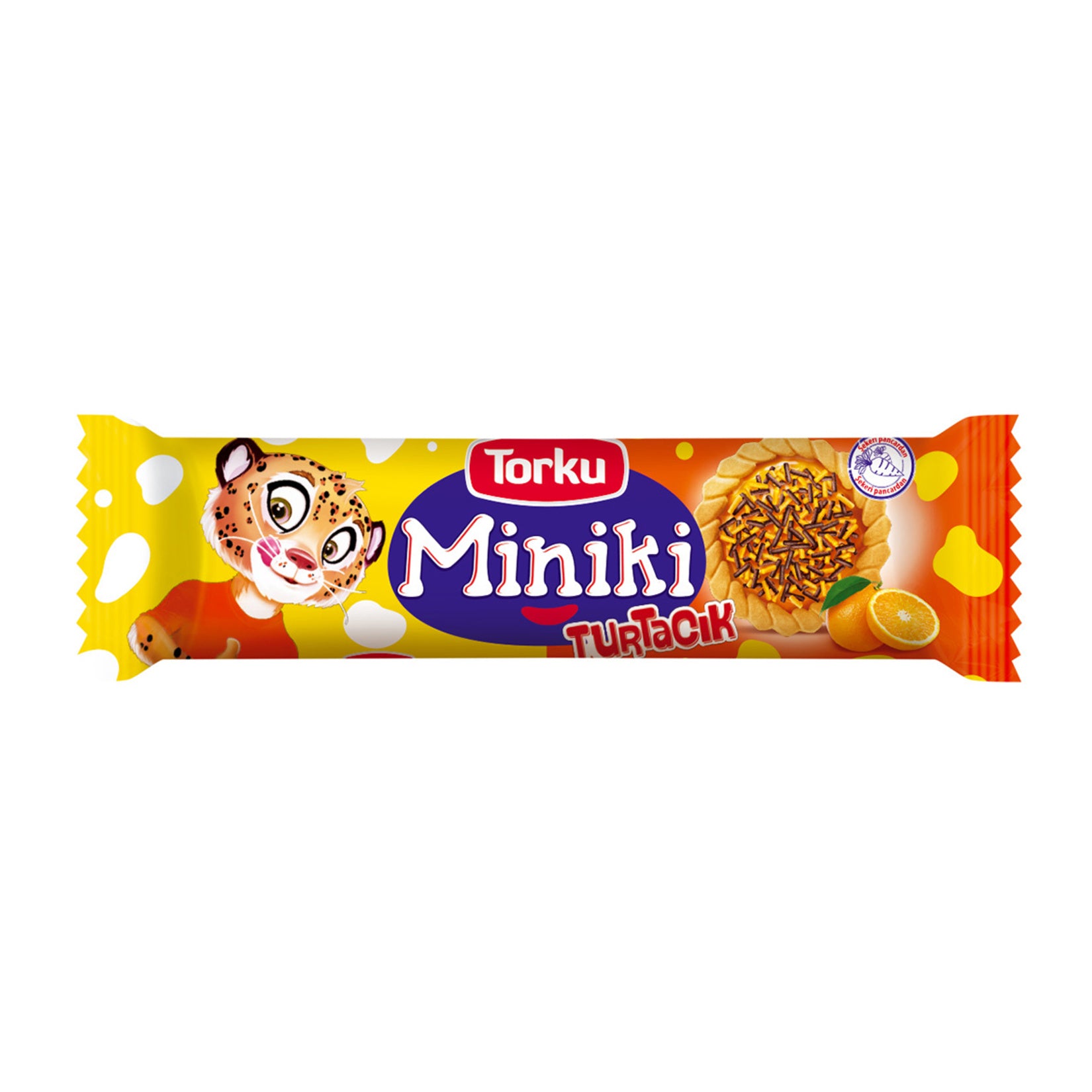 Torku Miniki Turtacik Orange Jelly Biscuit brings together a soft, buttery-style biscuit base with a bright orange jelly filling and a lightly sweet granulated topping.