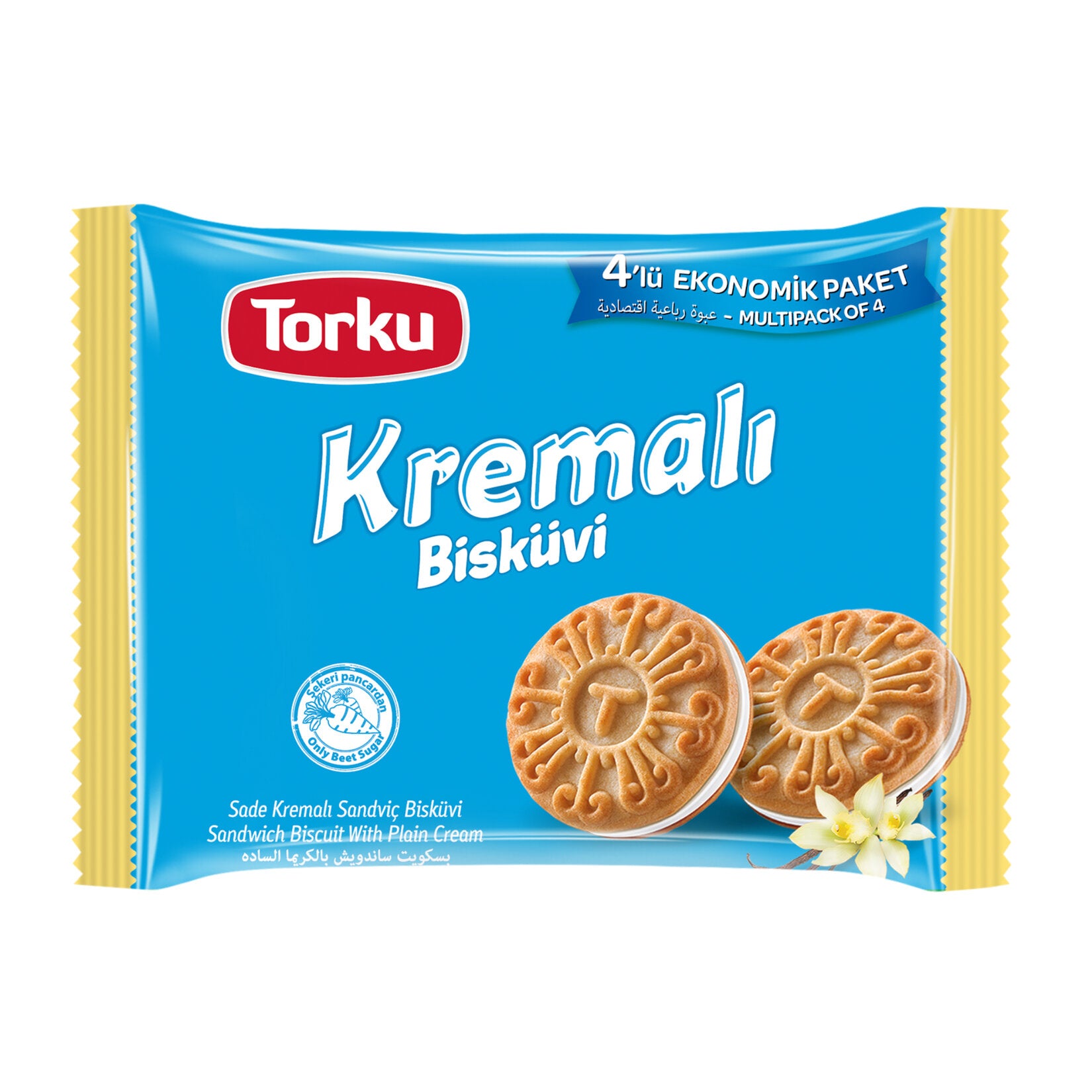 Enjoy the classic taste of Torku Plain Cream Sandwich Biscuits, now available in a value 4-pack.