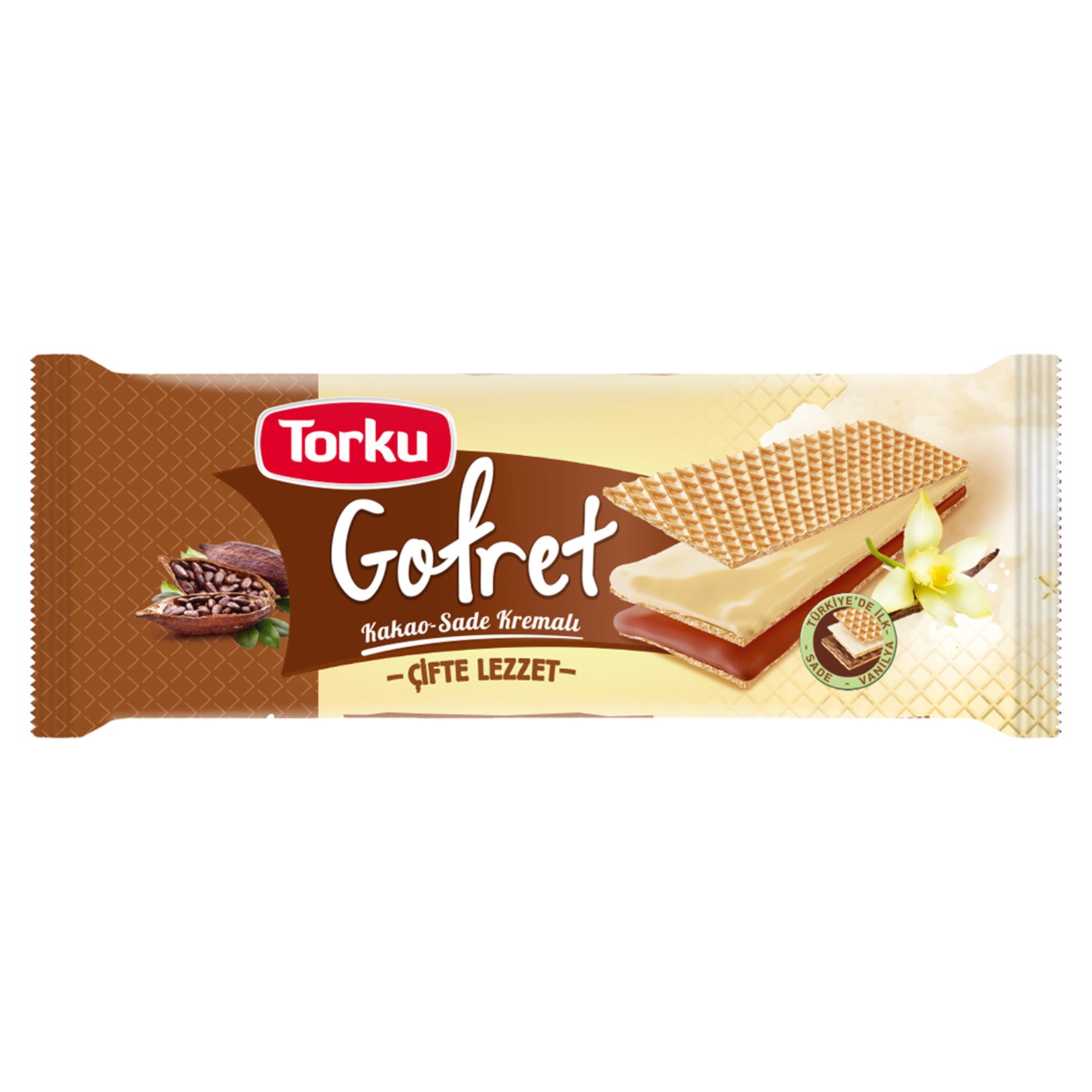 Torku Wafer with Cacao and Cream is a deliciously layered treat featuring crunchy wafer sheets filled with rich cacao and smooth cream layers.
