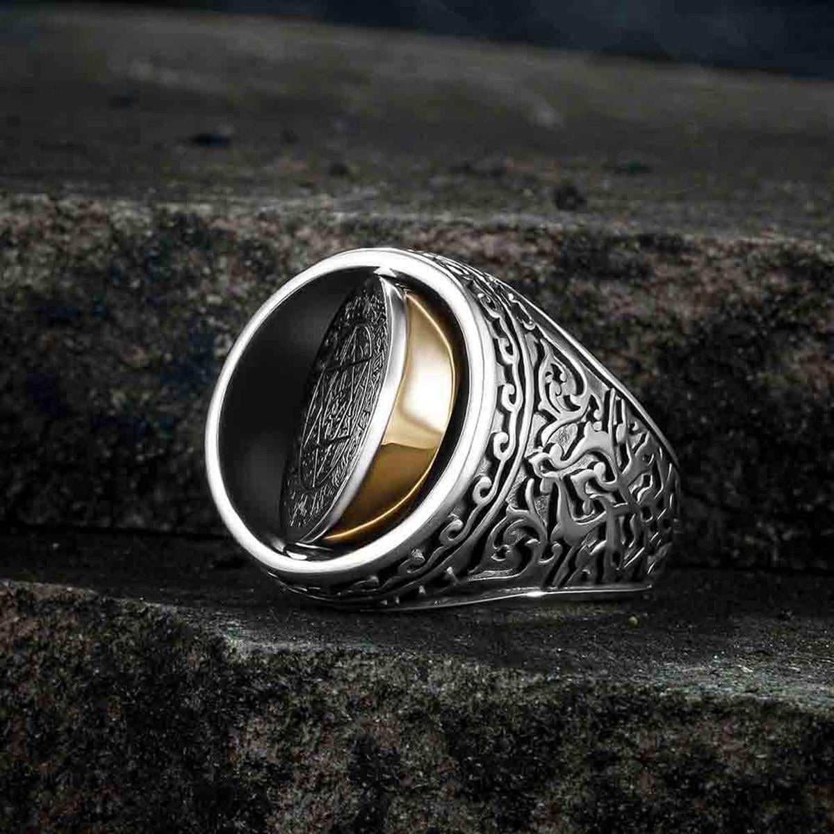 Rooted in centuries-old symbolism, this Turkish Silver Ring with Rotating Seal of Solomon blends spiritual heritage with bold craftsmanship.