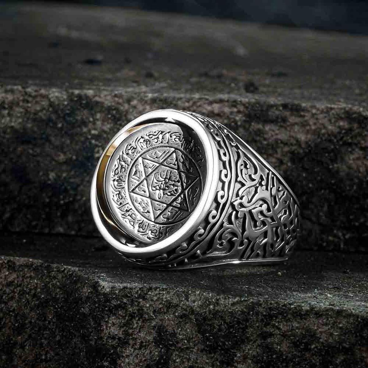 Rooted in centuries-old symbolism, this Turkish Silver Ring with Rotating Seal of Solomon blends spiritual heritage with bold craftsmanship.
