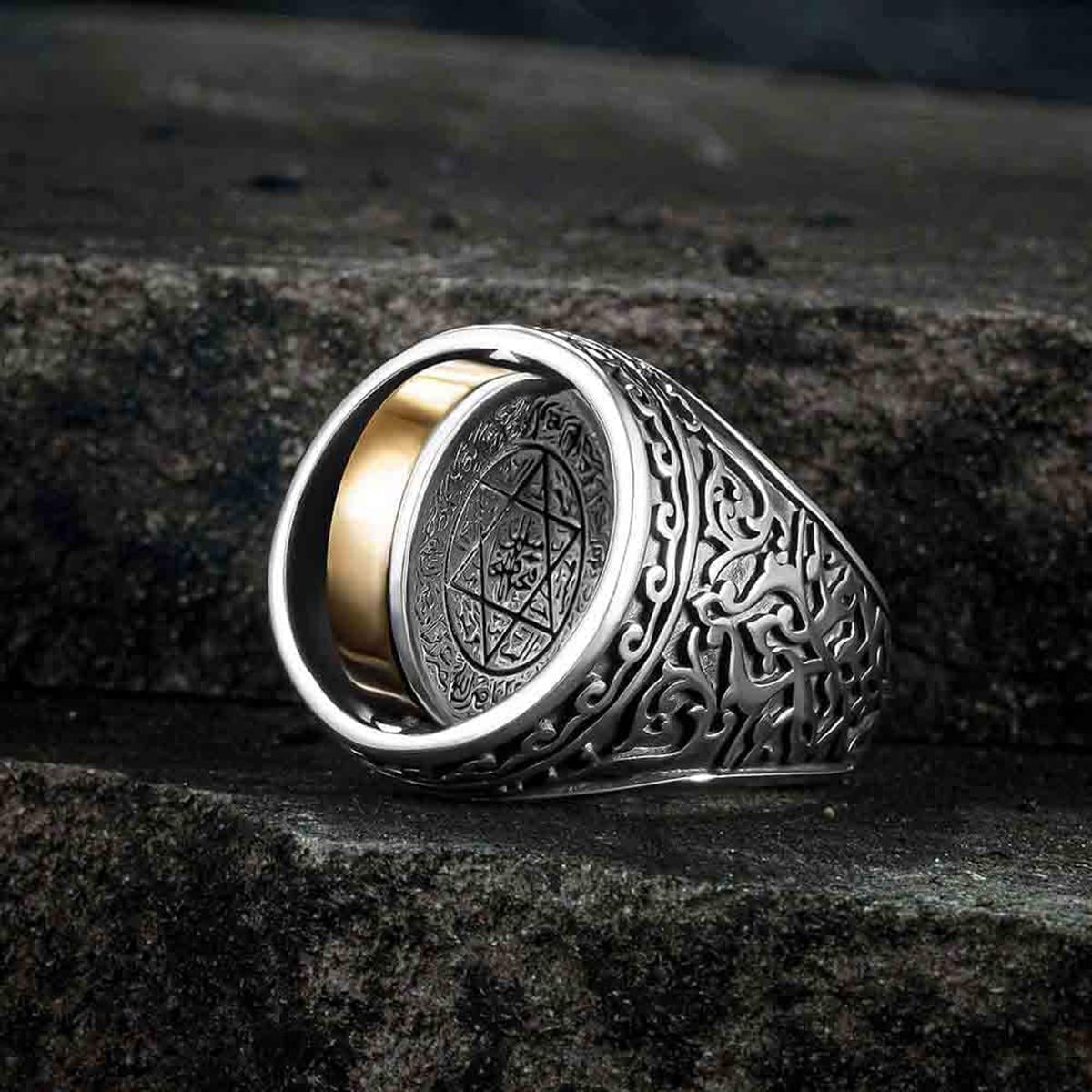 Rooted in centuries-old symbolism, this Turkish Silver Ring with Rotating Seal of Solomon blends spiritual heritage with bold craftsmanship.