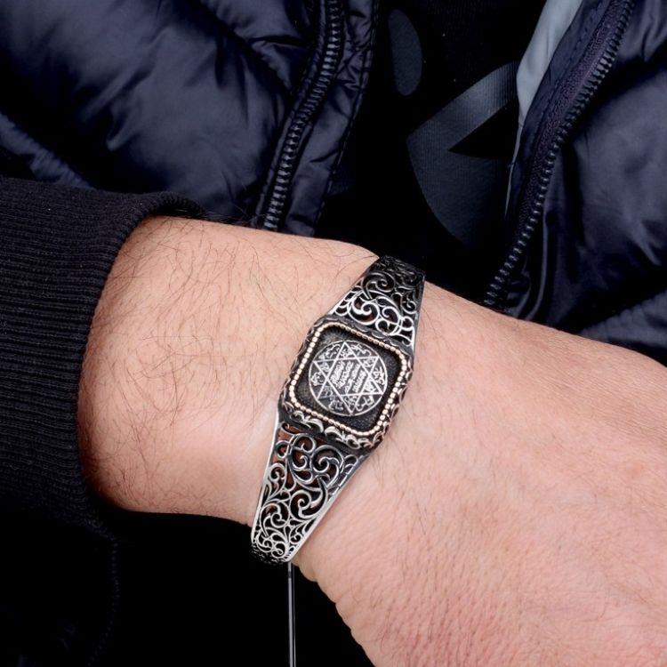 Turkish Sterling Silver Bracelet with Seal of Solomon is a bold expression of history, symbolism, and master craftsmanship.