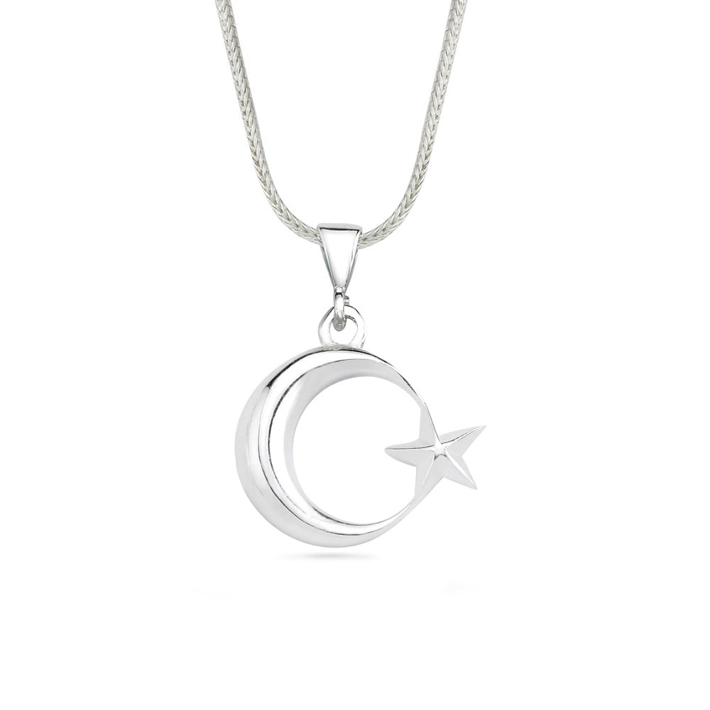 Celebrate heritage and symbolism with this Turkish Sterling Silver Crescent Star Necklace, crafted in a smooth, domed (bombeli) design that gives the iconic crescent and star motif a bold yet refined presence.