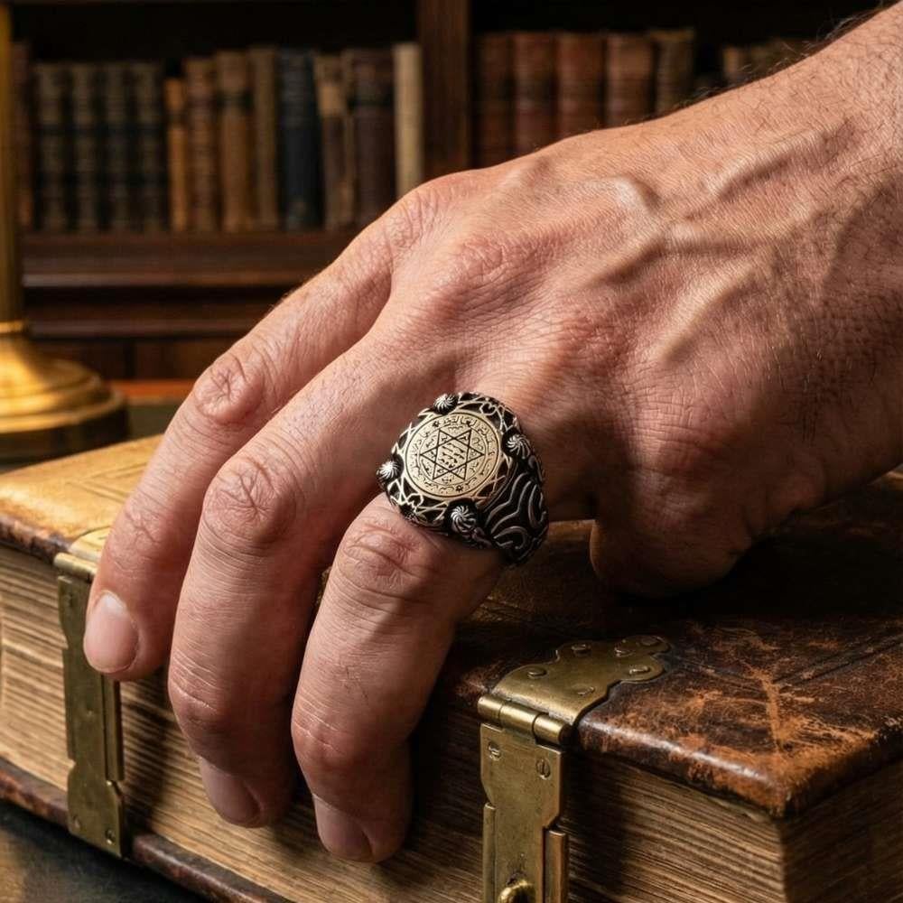 Turkish Sterling Silver Mens Ring with Seal of Solomon is a bold statement piece rooted in centuries of symbolism.
