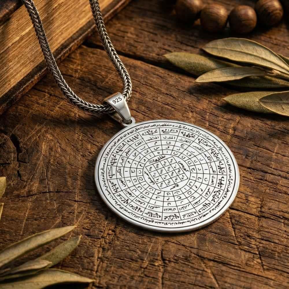 Rooted in centuries of spiritual artistry, this Turkish Sterling Silver Necklace with Cennetul Esma Engraving features a beautifully detailed sacred inscription inspired by the Cennetul Esma prayer.