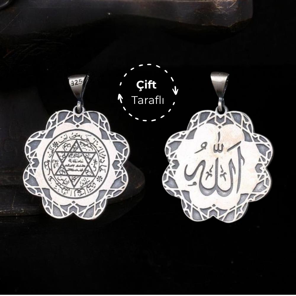 Crafted with deep spiritual symbolism, this Turkish Sterling Silver Pendant with Seal of Solomon features intricate engravings of the Seal of Solomon and the sacred Allah inscription.