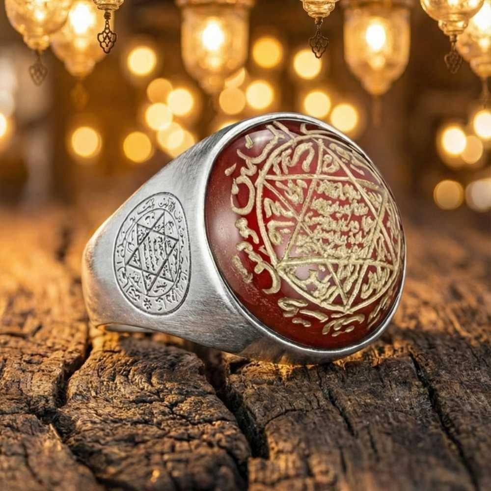 Turkish Sterling Silver Ring with Agate and Seal of Solomon brings together deep symbolism and bold craftsmanship in one powerful design.