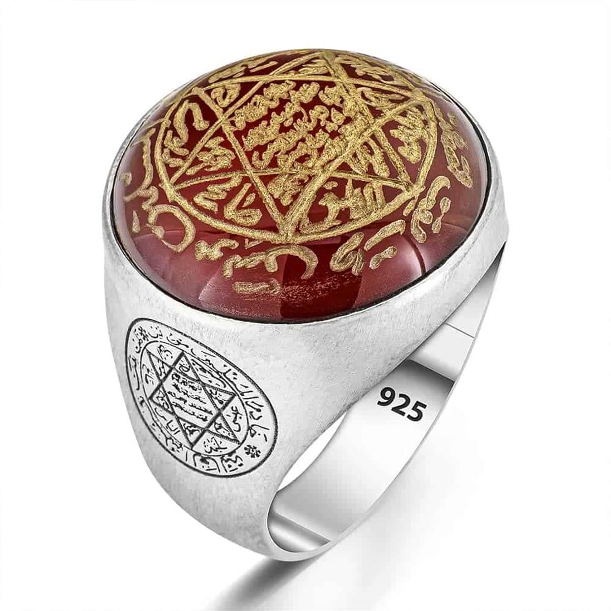 Turkish Sterling Silver Ring with Agate and Seal of Solomon brings together deep symbolism and bold craftsmanship in one powerful design.