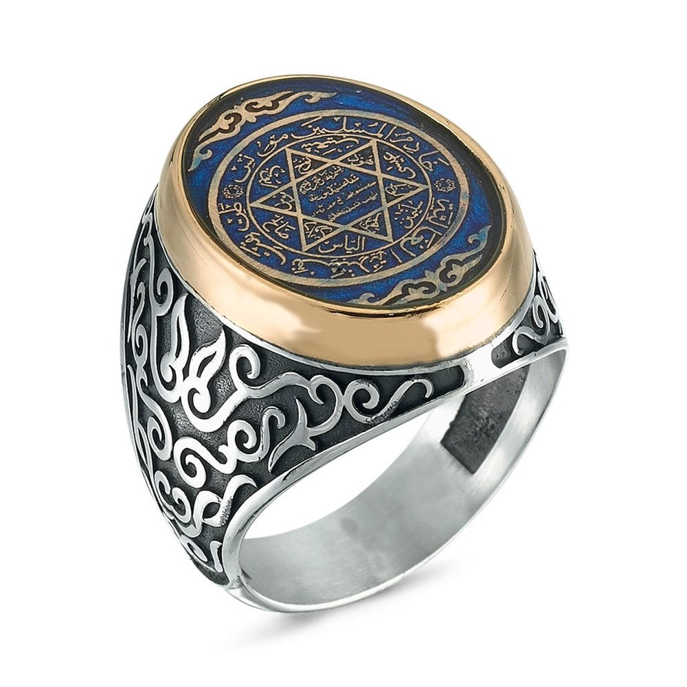Turkish Sterling Silver Ring with Blue Enamel Seal of Solomon is a powerful expression of faith, heritage, and master craftsmanship.