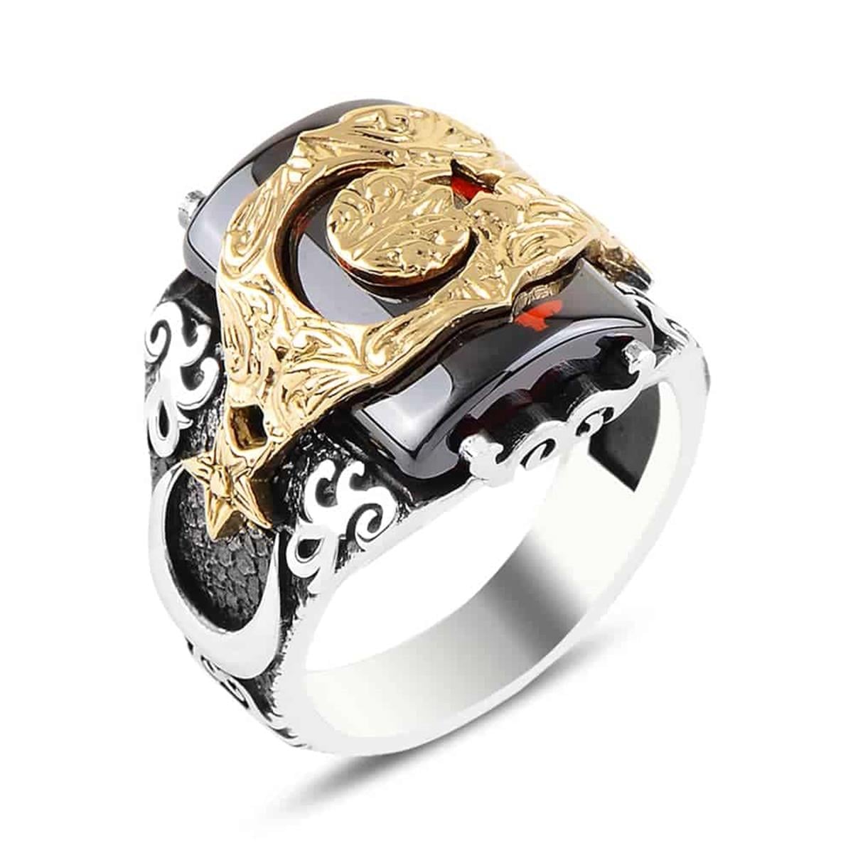 Carry a symbol of heritage and strength with this Turkish Sterling Silver Ring with Crescent Star.