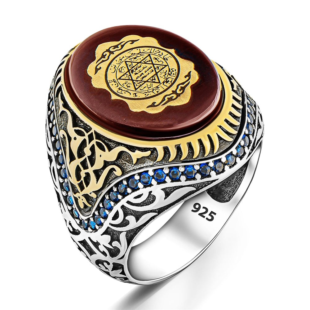 Turkish Sterling Silver Ring with Red Amber featuring the historic Seal of Solomon motif is a bold statement piece rooted in centuries of Anatolian and Ottoman symbolism.