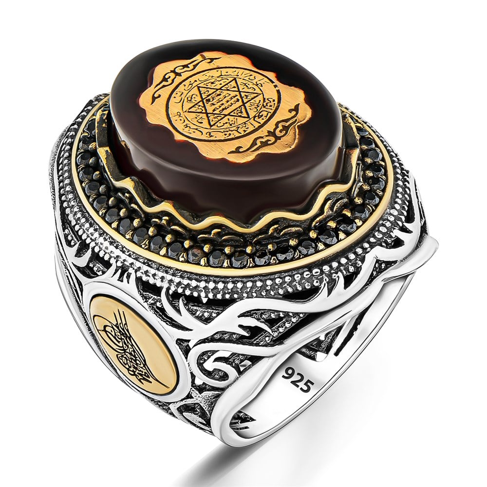 Turkish Sterling Silver Ring with Red Amber featuring the revered Seal of Solomon (Muhur of Suleiman) is a bold statement of heritage, symbolism, and craftsmanship.