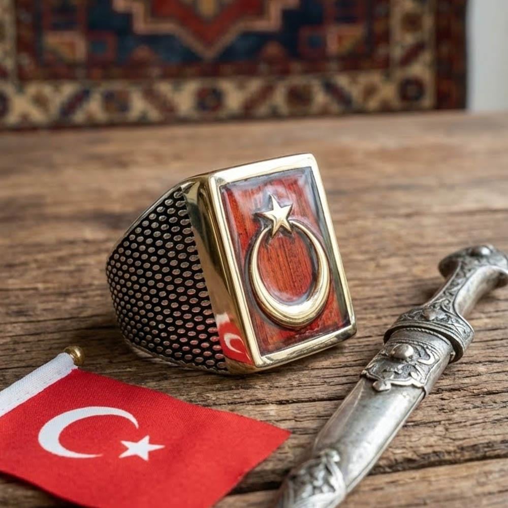 Crafted with precision from 925 Sterling Silver, this bold Turkish Sterling Silver Ring carries the powerful symbolism of the red Crescent and Star.