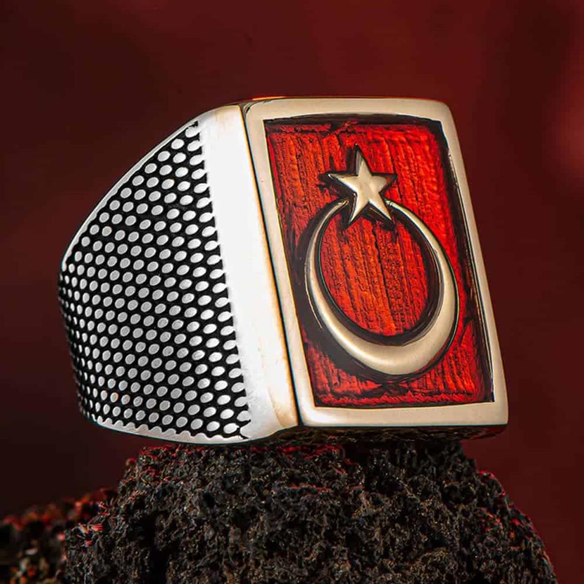 Crafted with precision from 925 Sterling Silver, this bold Turkish Sterling Silver Ring carries the powerful symbolism of the red Crescent and Star.