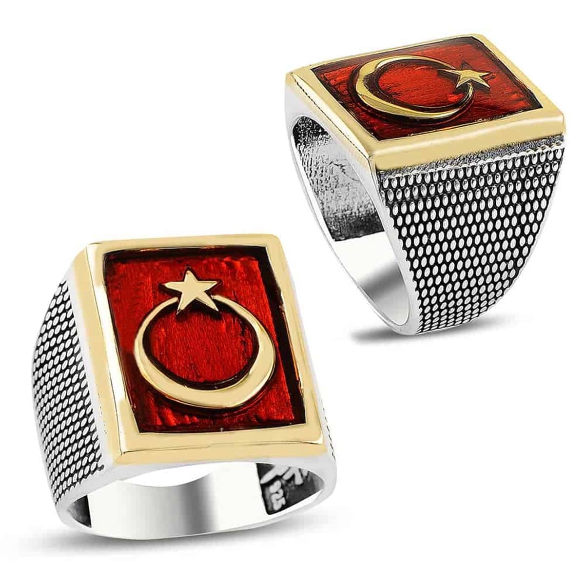 Crafted with precision from 925 Sterling Silver, this bold Turkish Sterling Silver Ring carries the powerful symbolism of the red Crescent and Star.