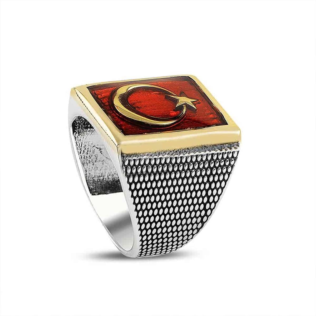 Crafted with precision from 925 Sterling Silver, this bold Turkish Sterling Silver Ring carries the powerful symbolism of the red Crescent and Star.