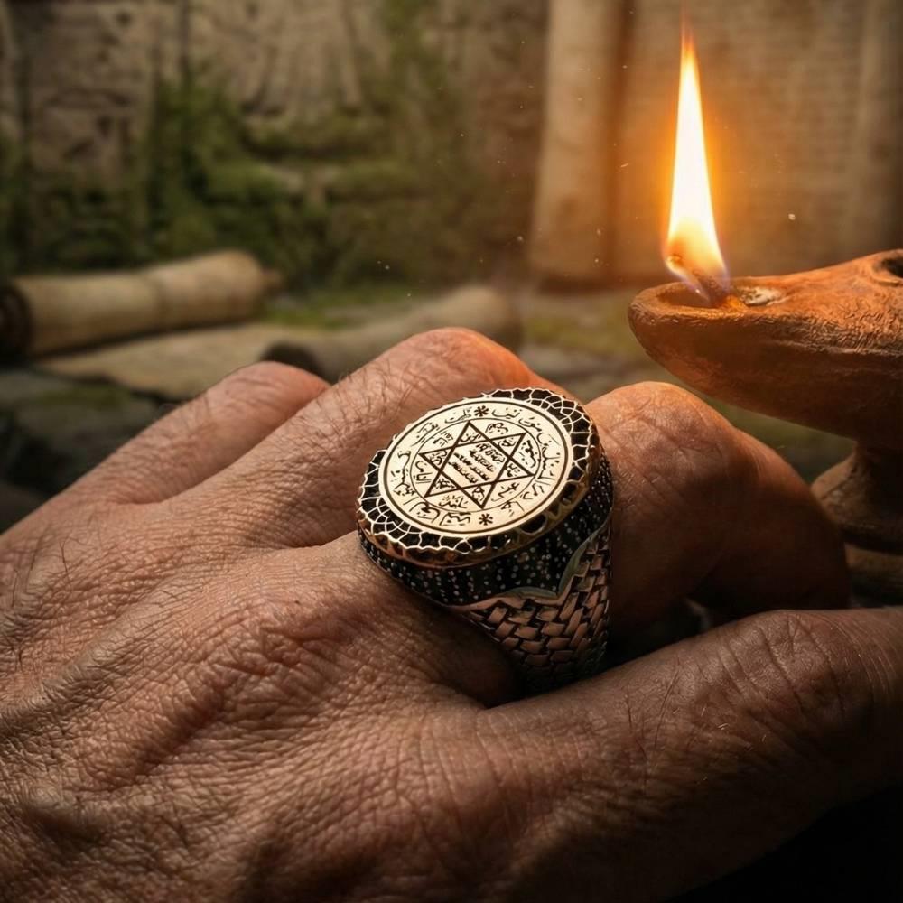 Rooted in centuries of Anatolian symbolism, this Turkish Sterling Silver Ring with Seal of Solomon Motif features the powerful and historic Seal of Solomon intricately engraved across its bold face.