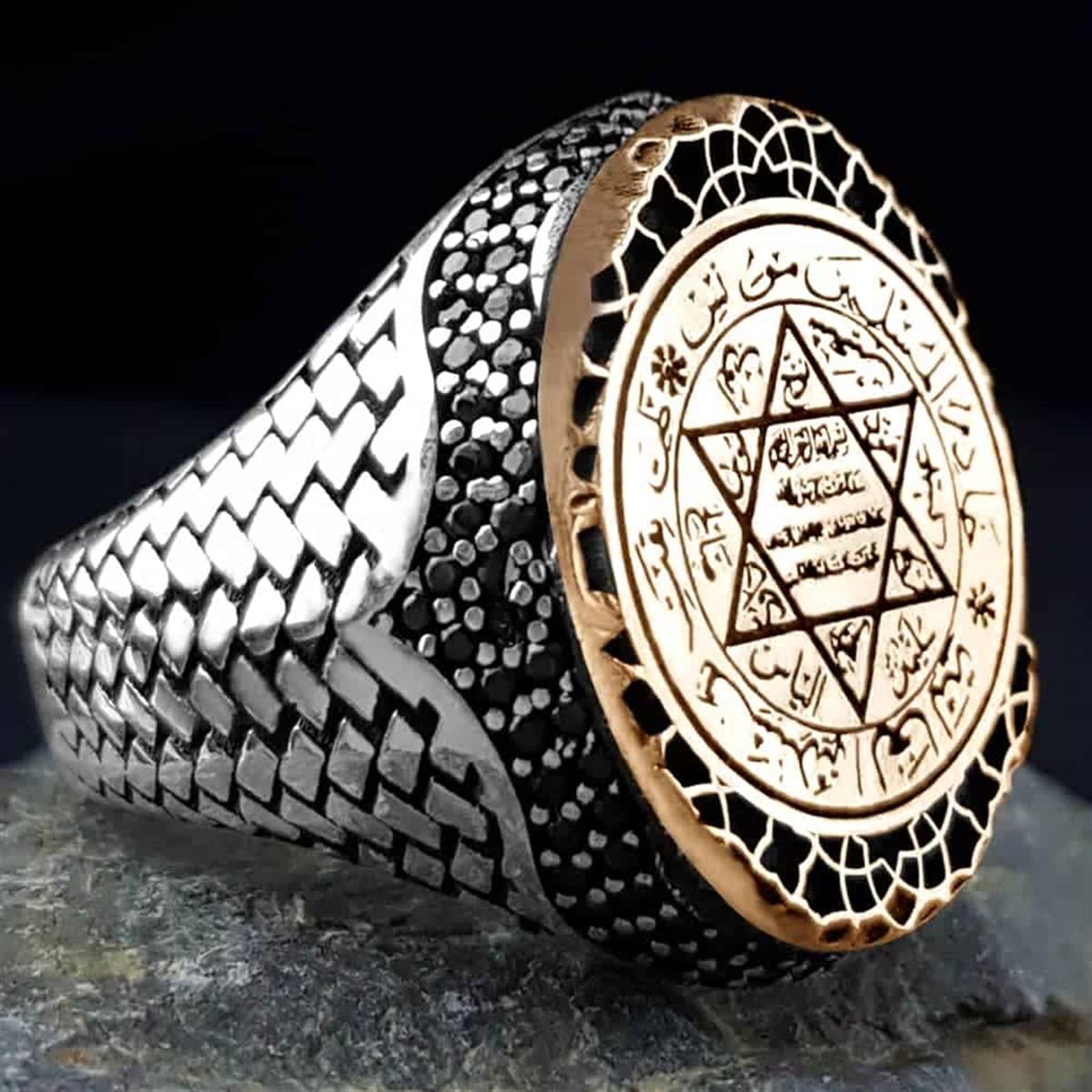 Rooted in centuries of Anatolian symbolism, this Turkish Sterling Silver Ring with Seal of Solomon Motif features the powerful and historic Seal of Solomon intricately engraved across its bold face.