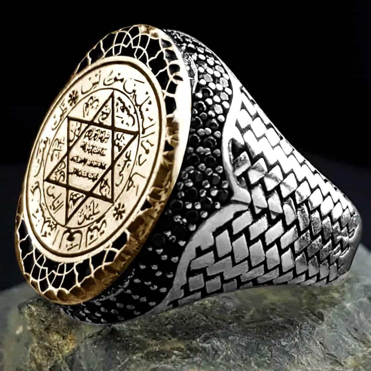 Rooted in centuries of Anatolian symbolism, this Turkish Sterling Silver Ring with Seal of Solomon Motif features the powerful and historic Seal of Solomon intricately engraved across its bold face.