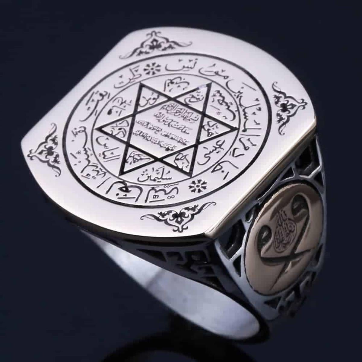 Discover the spiritual depth and bold presence of this Turkish Sterling Silver Ring with Seal of Solomon, crafted from solid 925 Sterling Silver and detailed with the revered Seal of Solomon symbol.