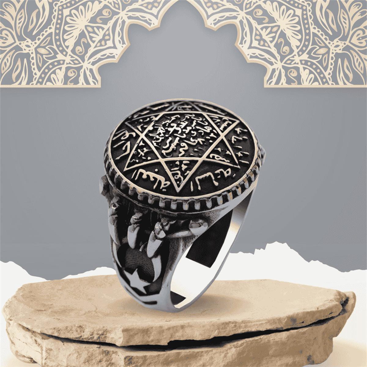 Turkish Sterling Silver Ring with Seal of Solomon is a bold statement piece inspired by centuries of Islamic art and Ottoman heritage.