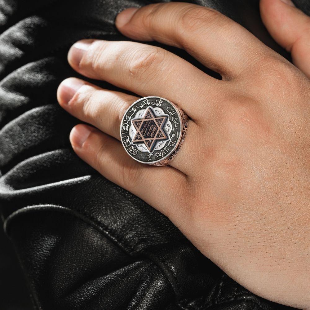 Turkish Sterling Silver Ring with Seal of Solomon is a bold and meaningful piece crafted from solid 925 Sterling Silver.