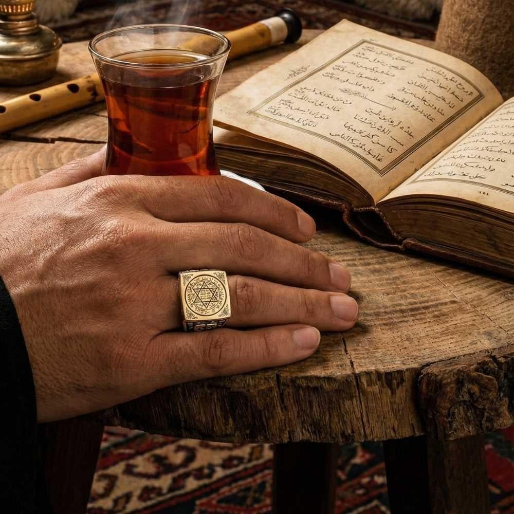 Rooted in centuries of Anatolian tradition, this Turkish Sterling Silver Ring with Seal of Solomon carries one of the most recognized sacred motifs in Islamic art.