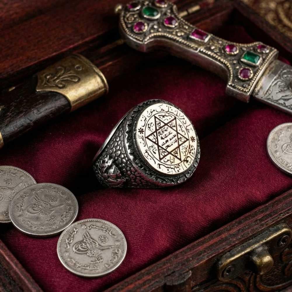 Turkish Sterling Silver Ring with Seal of Solomon is a bold statement piece inspired by Ottoman symbolism and traditional metal artistry.