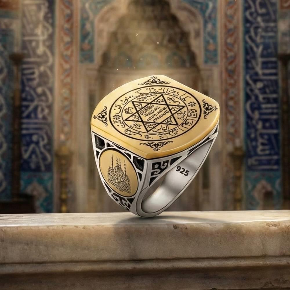 Discover the spiritual depth and bold presence of this Turkish Sterling Silver Ring with Seal of Solomon, crafted from solid 925 Sterling Silver and detailed with the revered Seal of Solomon symbol.