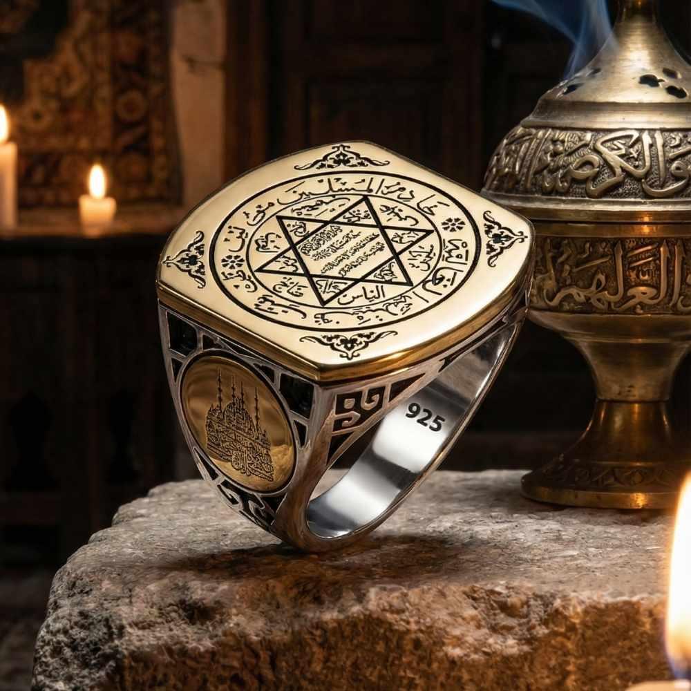 Discover the spiritual depth and bold presence of this Turkish Sterling Silver Ring with Seal of Solomon, crafted from solid 925 Sterling Silver and detailed with the revered Seal of Solomon symbol.