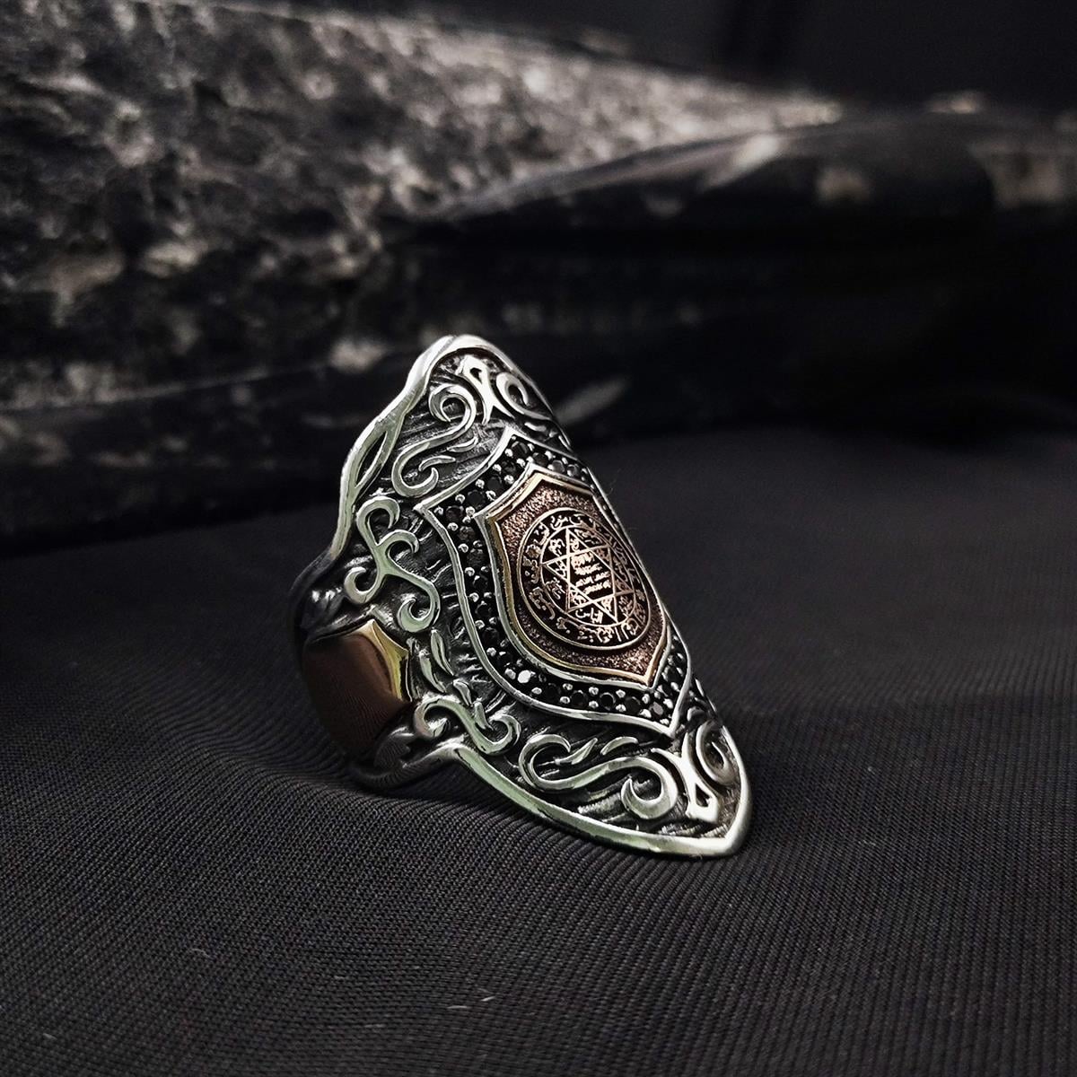 Crafted from solid 925 Sterling Silver, this bold Turkish Sterling Silver Ring with Solomon Seal Zircon brings together powerful symbolism and masterful metalwork.