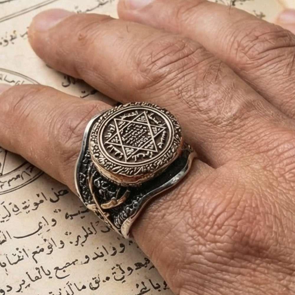 Turkish Sterling Silver Ring with Zulfiqar and Seal of Solomon is a bold statement piece inspired by centuries of Anatolian symbolism.