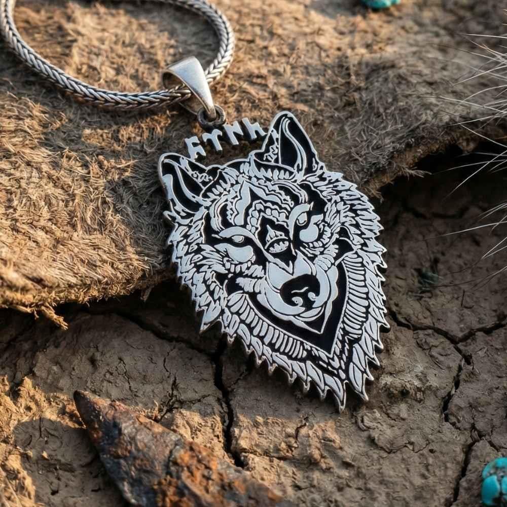 Celebrate ancient heritage with this Turkish Sterling Silver Wolf Necklace with Gokturk Script, a bold symbol of strength, identity, and history.