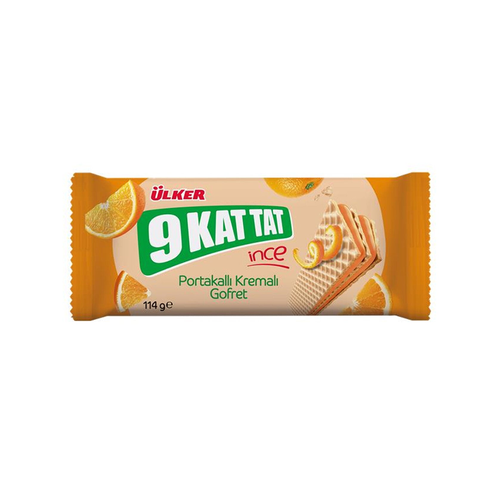 Discover the crisp, layered delight of Ulker 9 Kat Tat Ince Ince Orange Cream Wafer.