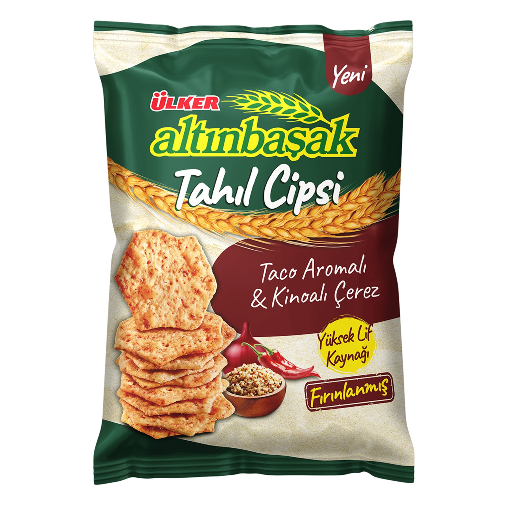 Ulker Altinbasak Grain Chips Taco Flavor with Quinoa offers a crispy, oven-baked snack experience wi