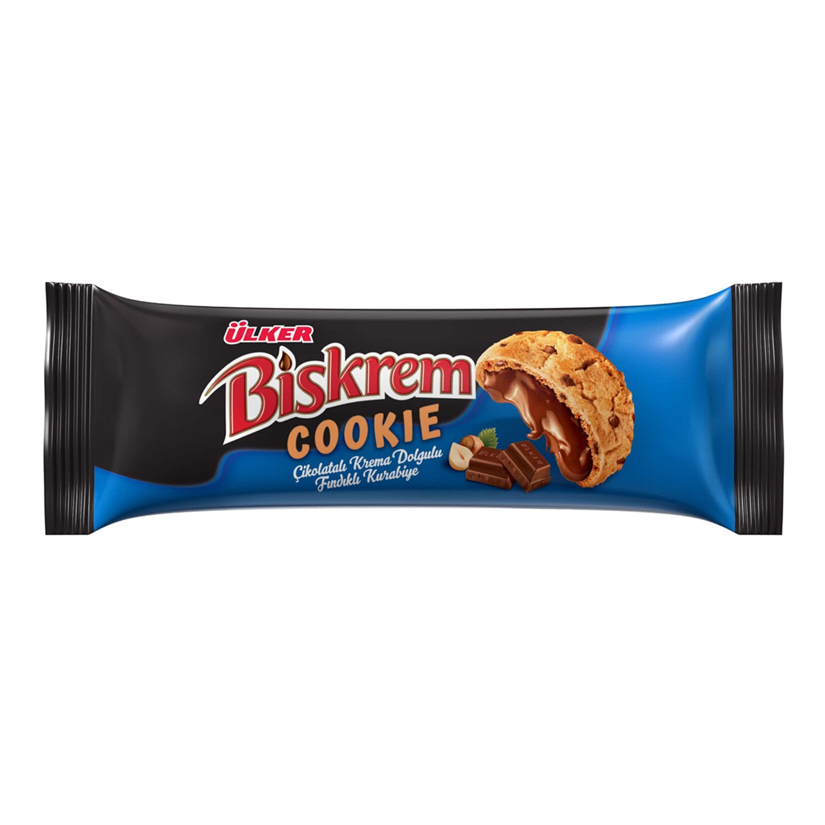 Ulker Biskrem Cookie brings together a crisp golden biscuit shell and a smooth cocoa-hazelnut filling for a classic snack loved across Türkiye.
